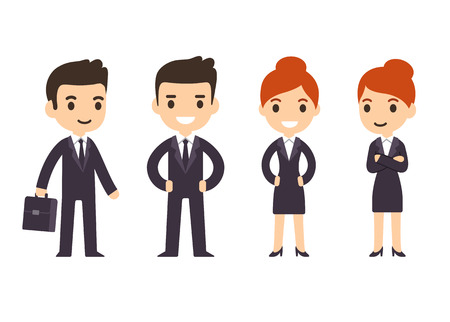 young business people man and woman in cartoon style in suit