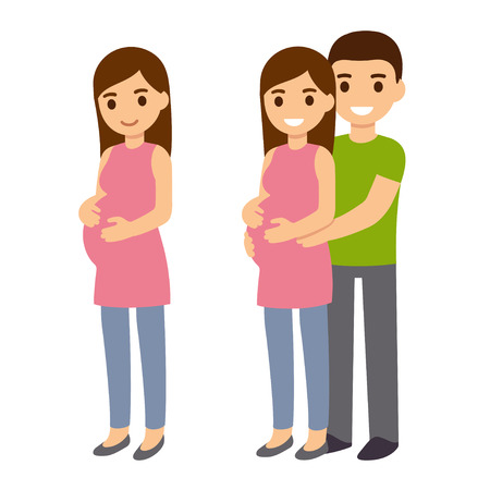 漫画妊婦と期待してカップル かわいいキャラのベクトル イラスト のイラスト素材 ベクタ Image