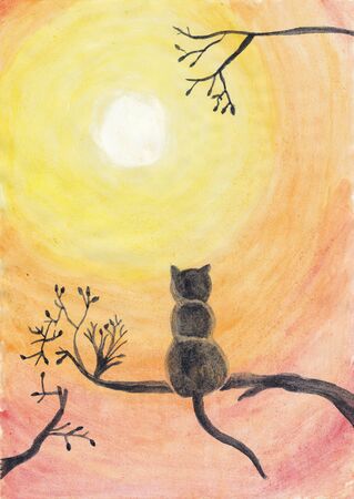 月を見つめ 木の上の猫の水彩画のイラスト の写真素材 画像素材 Image 月を見つめ 木の上の猫の水彩画のイラスト の写真素材 画像素材 Image