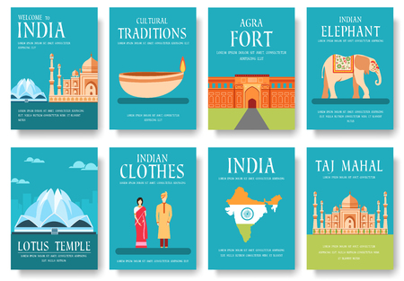 illustration of flat design india travel vector flyer with icons india travel brochure