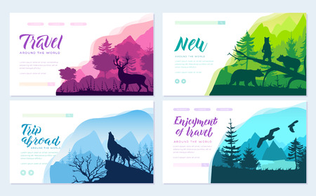 Wild life in nature vector brochure cards set. animals template of flyear, magazines, poster, book cover, banners. habitat invitation concept background. layout illustration modern page