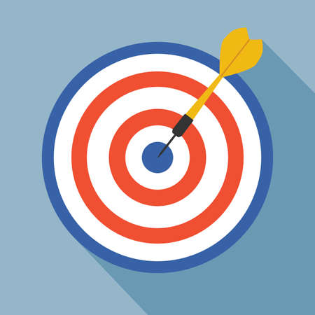 target with arrow on black background.dart vector illustration. flat style with long shadow.