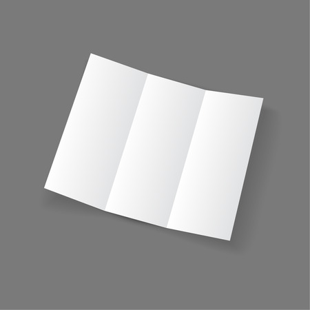 white open lying blank trifold paper brochure on gray background