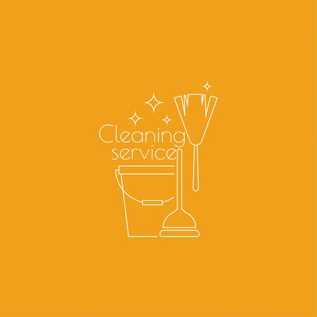 ほうきやバケツの急落とクリーニング サービス線形のアイコン 細い線 ホーム クリーニング 清潔の概念 クリーニング サービスあり のイラスト素材 ベクタ Image