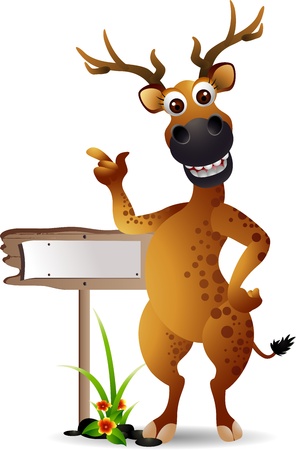 funny deer cartoon with blank board