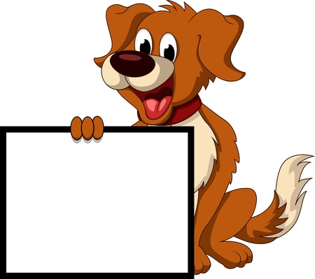 cute dog cartoon holding blank sign