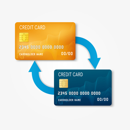 two bank plastic credit card with arrows non cash money transfer and banking transaction - Plastic Credit Card two bank plastic credit card with arrows non cash money transfer and banking transaction - Plastic Credit Card