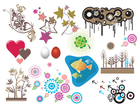 Elementos De Diseno Circulos Estrellas Corazones Huevos El Pescado Trebol Flores Ilustracion Vectorial Ilustraciones Vectoriales Clip Art Vectorizado Libre De Derechos Image 879716