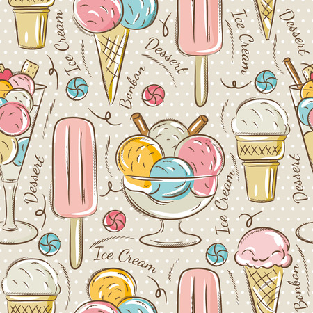 ice cream: Nền với kem và kẹo. Lý tưởng cho việc in trên vải và giấy hoặc đặt phòng phế liệu.