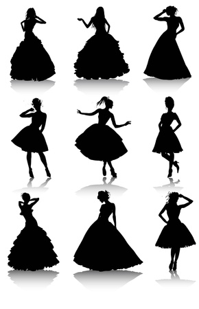 ドレスの様々 な美しいモデルの女の子のイラストのセット 女性の女の子 のイラスト素材 ベクタ Image