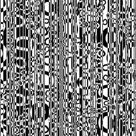 Trendy checkerboard abstract background with black circles, vector seamless checkered pattern with round rush strokes, bubbles simple hand drawn texture Фото со стока