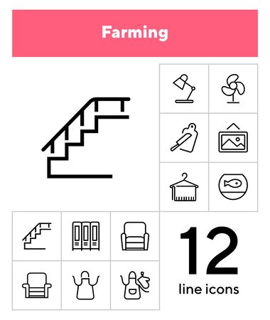 Farming line icon set. set of line icons on white background. nature concept. pig, horse, food, product. nature concept. vector illustration can be used for topics like environment, farm, production