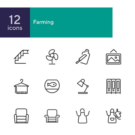 Farming line icon set. set of line icons on white background. nature concept. pig, horse, food, product. nature concept. vector illustration can be used for topics like environment, farm, production Vector Illustration