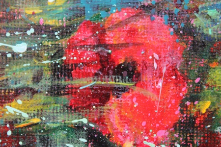 Acrylic landscape with blue sky and red poppies Фото со стока