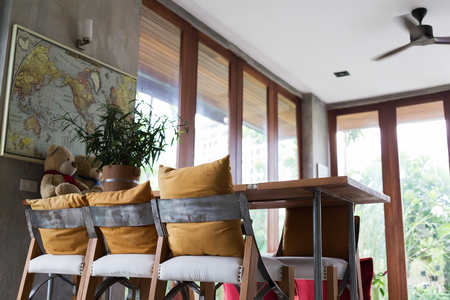 Living room interior decoration cafe coffee with wooden bar and chair barstool