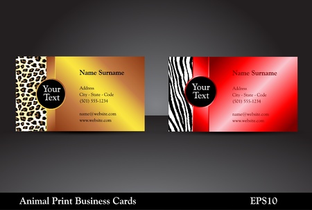 Fancy business card templates with leopard and zebra prints with wild colors   - 13524336