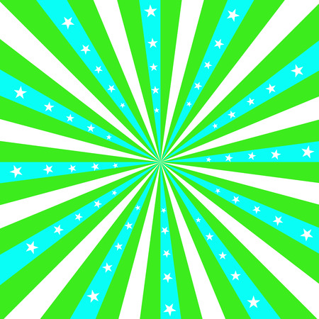 square design featuring aqua blue and lime green stripes radiating out from the center with