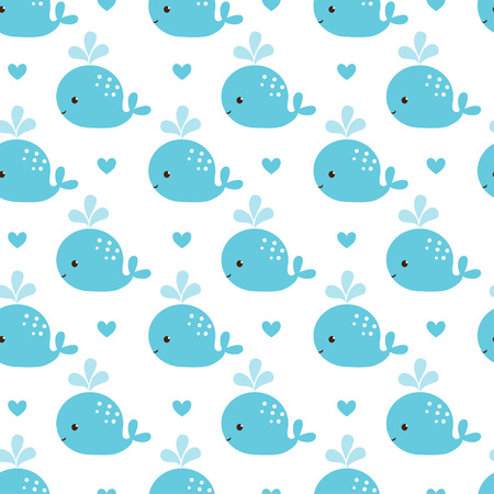 かわいい背景漫画シロナガスクジラ ベビー シャワーの設計 壁紙 パターン塗りつぶし 表面テクスチャのためのシームレスなパターンを使用できます のイラスト素材 ベクタ Image