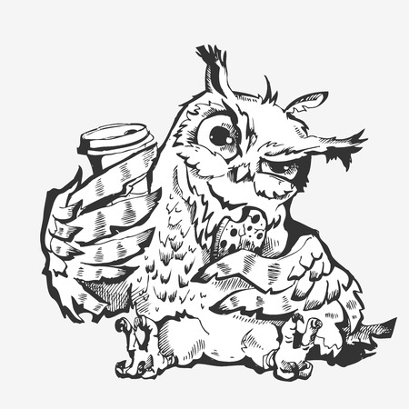 かわいいフクロウの手書き漫画キャラのベクトル イラスト のイラスト素材 ベクタ Image
