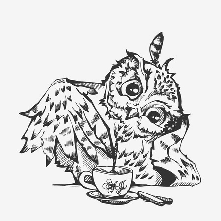 かわいいフクロウの手書き漫画キャラのベクトル イラスト のイラスト素材 ベクタ Image