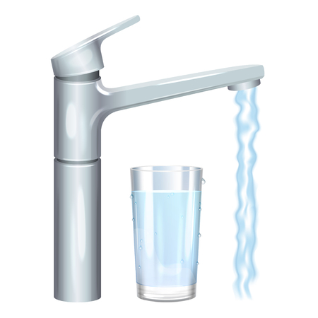 ガラスは 水道の蛇口から水を飲むでいっぱい 純粋な水 ベクトル図のイラスト素材 ベクタ Image