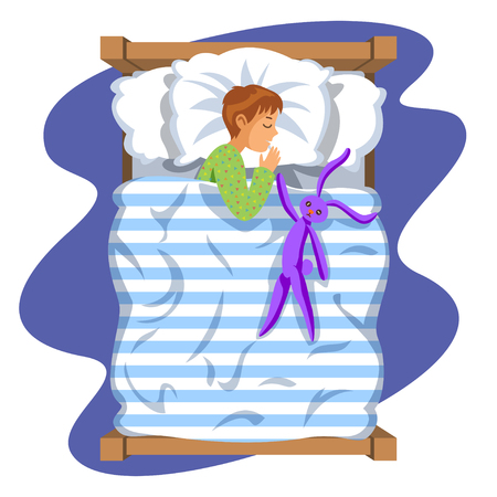 Girl Sleep Bedtime In His Bedroom Bed With Teddy Bear. Cartoon ... Girl Sleep Bedtime In His Bedroom Bed With Teddy Bear. Cartoon ...