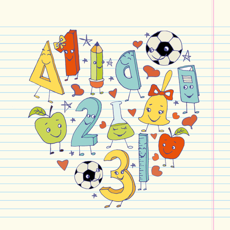 学校記号やシンボルの要素をいたずら書き 手描きチョーク ボード ベクトル イラスト色鉛筆 のイラスト素材 ベクタ Image