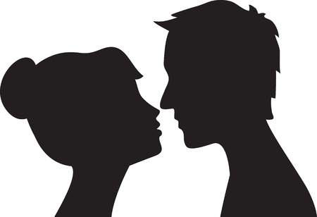 silhouette of man and woman head profile couple kissing royalty free