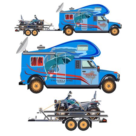クワッド バイク キャンピングカー車およびトレーラーは 白い背景で隔離のベクトル イラスト フラット スタイルのデザイン のイラスト素材 ベクタ Image クワッド バイク キャンピングカー車およびトレーラーは 白い背景で隔離のベクトル イラスト フラット スタイルのデザイン のイラスト素材 ベクタ Image