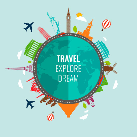 Travel composition with famous world landmarks icons vector