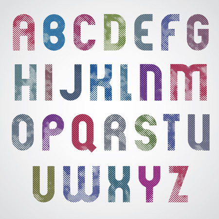 Halftone Print Dots Textured Font With Rounded Corners Uppercase Letters Grunge Aged Macro Style