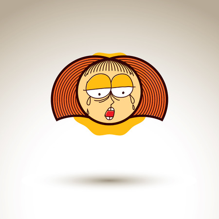 ブロンドの女の子は セクシーな女性のベクトルの漫画のデッサンの表情 手には 悲しい泣いている人のイラストが描かれました のイラスト素材 ベクタ Image