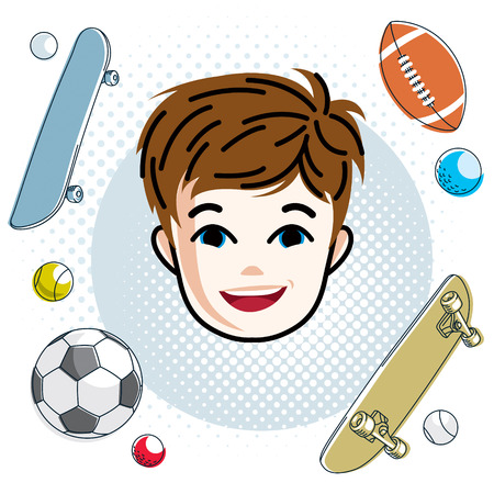 かわいい男の子の顔 頭部 ベクトル赤毛文字 笑顔の幼児の顔の特徴 スポーツやエンターテイメントのクリップアート のイラスト素材 ベクタ Image