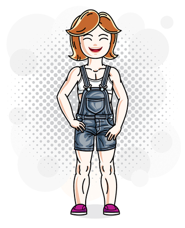 かわいい赤毛の女の子のジーンズを着用します 立っている人間のベクター イラストです のイラスト素材 ベクタ Image かわいい赤毛の女の子のジーンズを着用します 立っている人間のベクター イラストです のイラスト素材 ベクタ Image