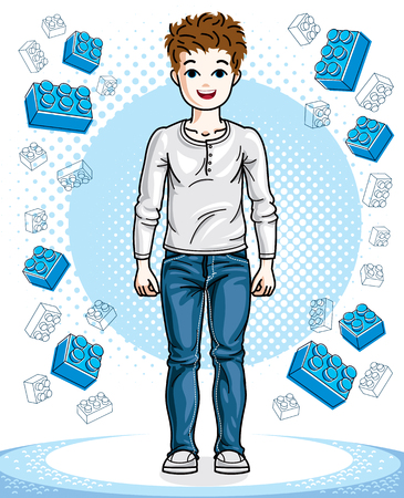 かわいい十代男の子スタイリッシュなカジュアルな服で立っています ベクトルの魅力的な子供のイラスト ファッションのテーマのクリップアート のイラスト素材 ベクタ Image かわいい十代男の子スタイリッシュなカジュアルな服で立っています ベクトルの魅力的な子供のイラスト ファッションのテーマのクリップアート のイラスト素材 ベクタ Image