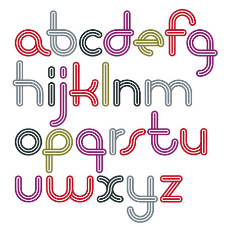 Vector lowercase funky disco alphabet letters set. trendy font, typescript for use in logo creation. made with triple stripy decoration. Banco de Imagens