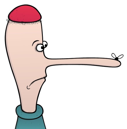Dumb boy with long nose, cartoon illustration