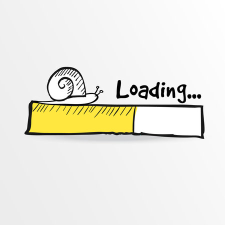 Loading bar with a doodle snail, vector illustration, hand drawn sketch Иллюстрация