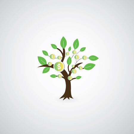 Tree money symbol on gray background