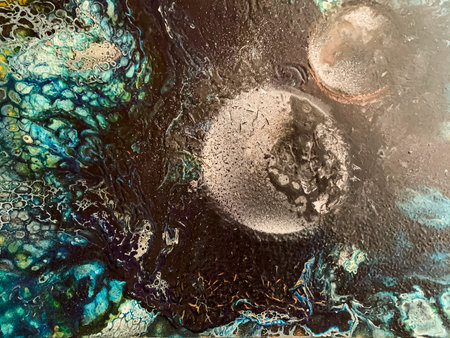 惑星を持つ抽象的な宇宙の風景、アクリル画の写真素材・画像素材 Image