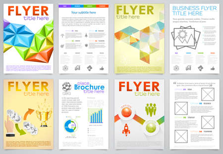 Collect business flyers design with triangle pattern icons and options