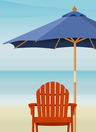 Adirondack Chair and Market Umbrella at beach, Chair and Umbrella are complete. - 9801003