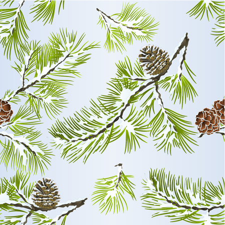 seamless texture pine tree and pine cones branches winter snowy