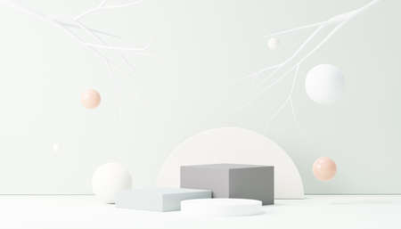 3d render abstract display podium platform for product presentation and advertising. minimal scene backdrop with clean design. vacant pedestal for mock up. empty stage with pastel color for cosmetic.