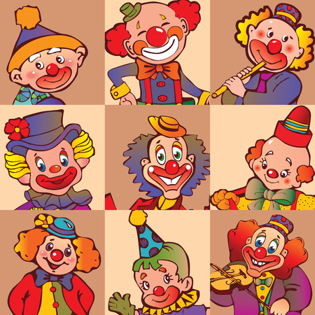 Funny clowns. art-illustration.
