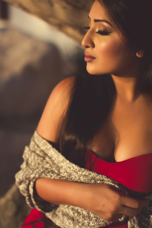 Asian Model In Sunset With Golden Skin And Long Hair Copy Space Asian Model In Sunset With Golden Skin And Long Hair Copy Space