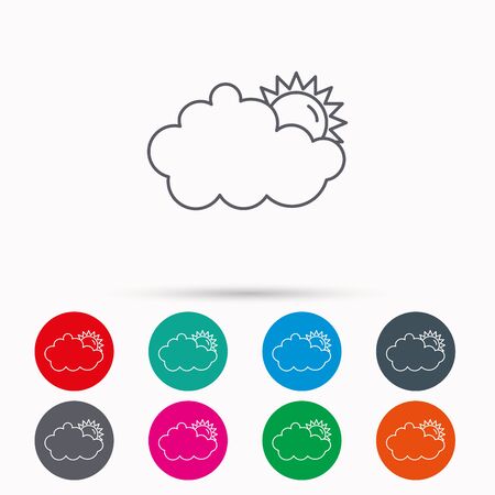 晴れた日のアイコン 夏の標識です どんよりした天気記号です 白い背景上の円に線形のアイコン のイラスト素材 ベクタ Image