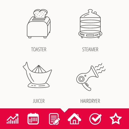 Iconos De Vapor, Secador De Pelo Y Tostadora. Exprimidor De Iconos De Vapor, Secador De Pelo Y Tostadora. Exprimidor De