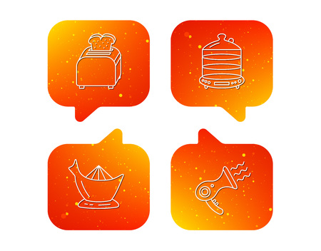 Iconos De Vapor, Secador De Pelo Y Tostadora. Exprimidor De Iconos De Vapor, Secador De Pelo Y Tostadora. Exprimidor De