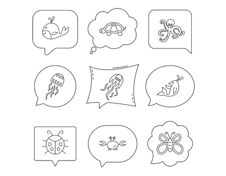 octopus turtle and dolphin icons jellyfish whale and ladybug